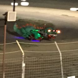 Santa Maria Speedway - Robo dragon who blows major fire out his nose and his tail lights up with fire too