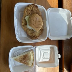 38 Dairy - Regular(not even the jumbo) breaded tenderloin and homemade sugar cream pie! Melt in your mouth tender meat and delish pie.