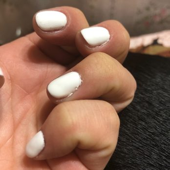 Luxor Nails & Spa - Left hand- I asked them to clean up.....and this was the clean up. - Nail Salons Near Me - Denton, Texas