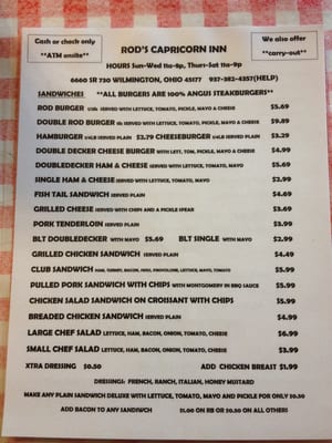 Menu photo 8 Capricorn Inn Wilmington, OH