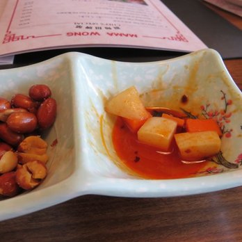 Mama Wong - Small app of peanuts and parboiled veggies in chili oil. Loved it!! - Asian Fusion Near Me - Exton, Pennsylvania Mama Wong - Small app of peanuts and parboiled veggies in chili oil. Loved it!! - Asian Fusion Near Me - Exton, Pennsylvania