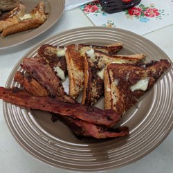 Sue's Family Tradition - French toast with bacon.