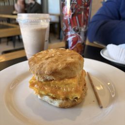 Egg and cheese biscuit, Self Portrait coffee Egg and cheese biscuit, Self Portrait coffee