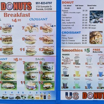 U.S. Donuts -  a menu for breakfast - Donuts Near Me - Riverside, California