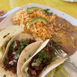 Hondumex Food - Carne Asada taco plate, with perfect rice and beans