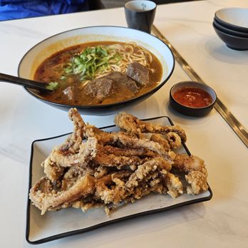 Uno Beef Noodle - Spicy beef noodle soup $17.45 and deep fried squid tentacles - Noodles Near Me - Richmond, British Columbia