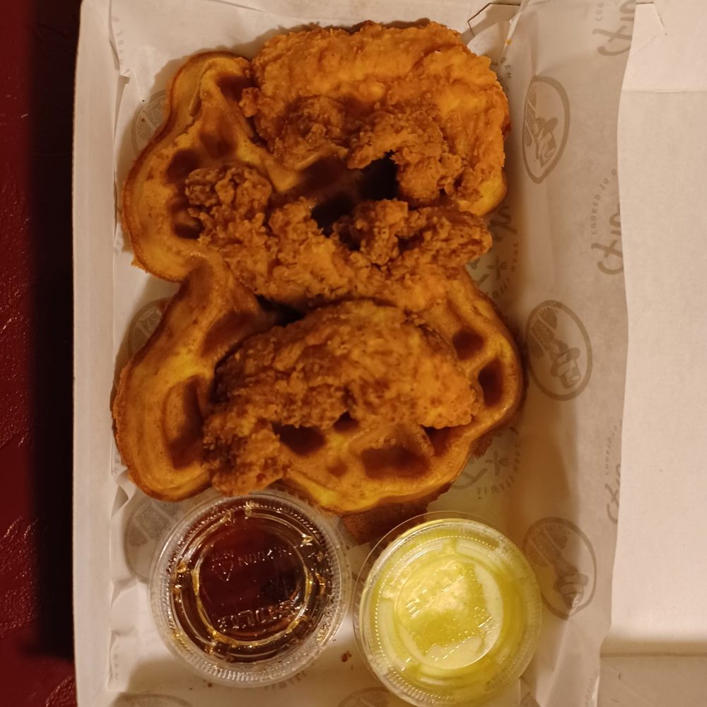 Texas shaped waffle with chicken Texas shaped waffle with chicken