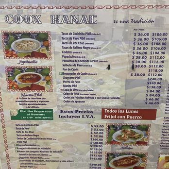 Coox Hanal - Menu jul 22 2026 - Yucatan Near Me - México, D.F., DIF