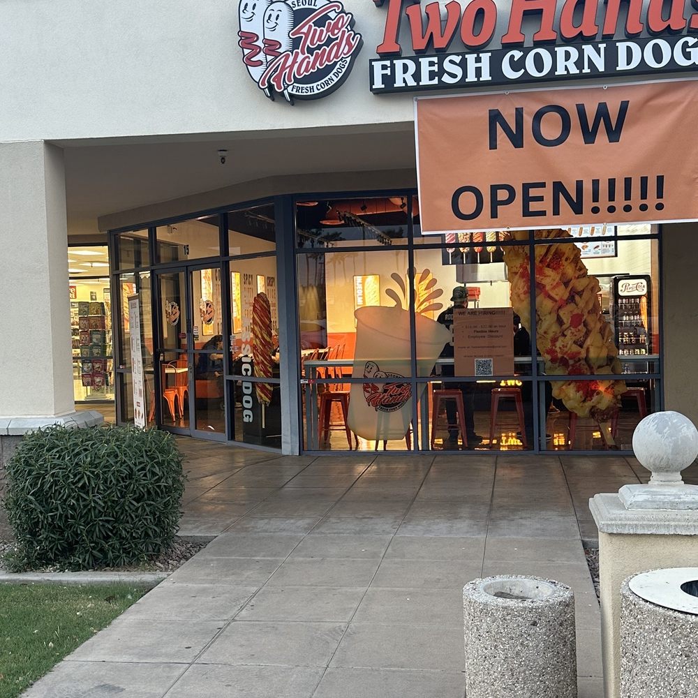 Two Hands Fresh Corn Dogs - Phoenix - and in case you can't find it, this is what it looks like the front door! - Hot Dogs Near Me - Phoenix, Arizona Two Hands Fresh Corn Dogs - Phoenix - and in case you can't find it, this is what it looks like the front door! - Hot Dogs Near Me - Phoenix, Arizona