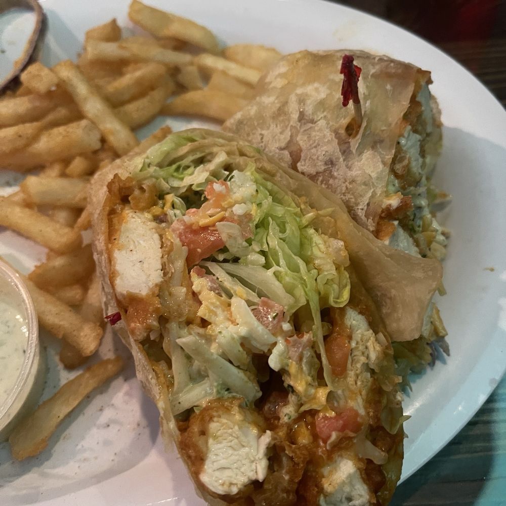 Texas Borders Bar & Grill - Famous buffalo wrap! Obsessed. Fries are SO crunchy and awesome. Be sure to get the jalapeño ranch to dip! - American Near Me - Katy, Texas Texas Borders Bar & Grill - Famous buffalo wrap! Obsessed. Fries are SO crunchy and awesome. Be sure to get the jalapeño ranch to dip! - American Near Me - Katy, Texas