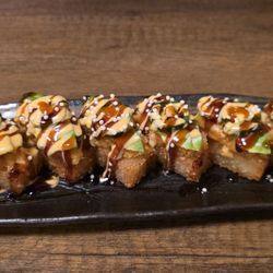 Crispy rice with spicy salmon