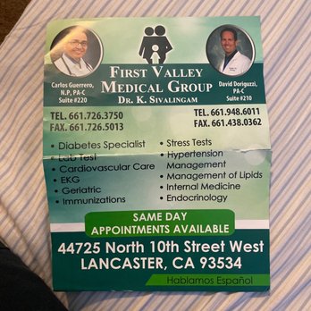 First Valley Medical Group - The flyer we found that led us to this horrible service they call a clinic. - Family Practice Near Me - Lancaster, California