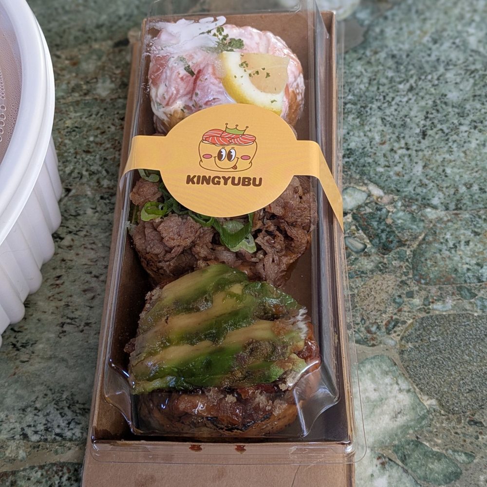 Lemon salmon, spicy Mala beef belly, and unagi avocado yubu Lemon salmon, spicy Mala beef belly, and unagi avocado yubu