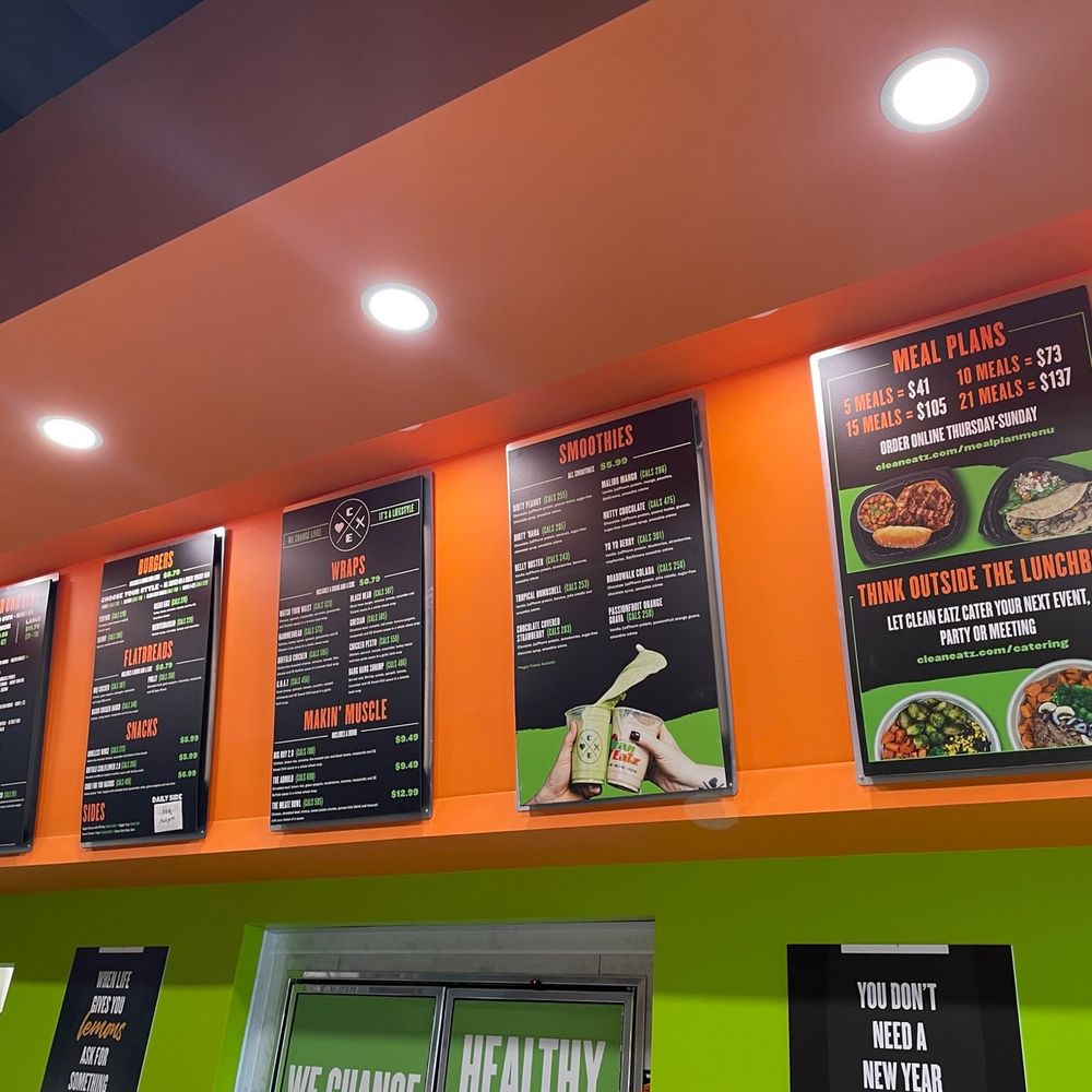 Clean Eatz - menus on the wall of the restaurant - Juice Bars & Smoothies Near Me - Columbus, Ohio Clean Eatz - menus on the wall of the restaurant - Juice Bars & Smoothies Near Me - Columbus, Ohio