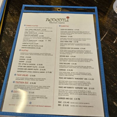 Menu photo 4 Acocotli Mexican Cuisine Yucaipa, CA