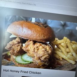 Hot Honet Fried Chicken Sandwich with boardwalk fries Hot Honet Fried Chicken Sandwich with boardwalk fries