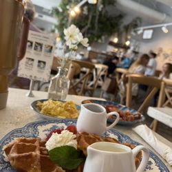 maman - Lucy's Belgian waffles and scrambled eggs