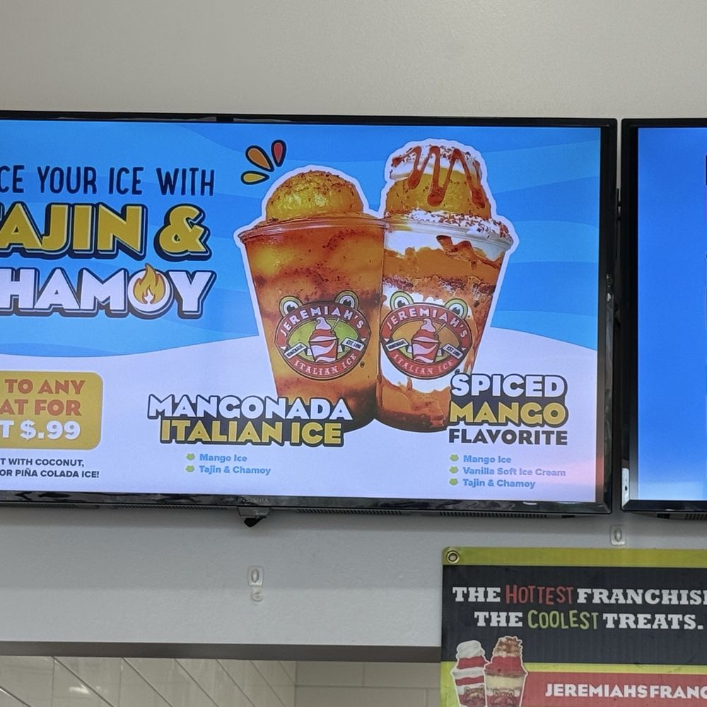 Jeremiah's Italian Ice - Signs with flavors - Desserts Near Me - Cypress, Texas Jeremiah's Italian Ice - Signs with flavors - Desserts Near Me - Cypress, Texas