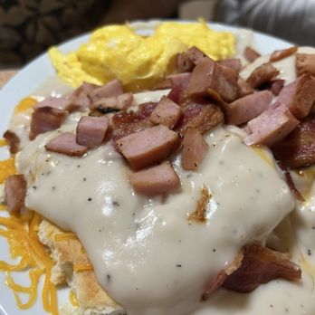 Asiago's Skillet - King of the Biscuit (with scrambled eggs.... We recommend runny eggs instead) - Breakfast & Brunch Near Me - Fort Walton Beach, Florida