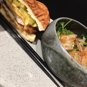M Kokko - Chicken Sandwich and baby greens salad! - Korean Near Me - Durham, North Carolina