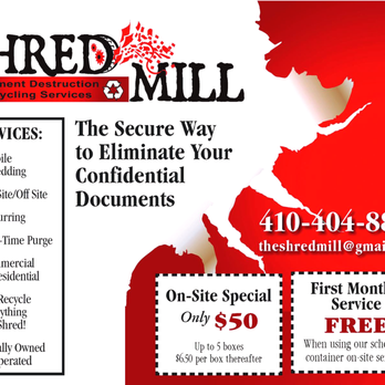 The Shred Mill - Coupon savings for you! - Recycling Center Near Me - Baltimore, Maryland The Shred Mill - Coupon savings for you! - Recycling Center Near Me - Baltimore, Maryland