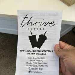 Thrive Easton - Paper Menu