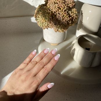 Coco Nail & Spa - Gel-X almond French tip with 2 coats of bubble bath as the base. - Nail Salons Near Me - Canoga Park, California Coco Nail & Spa - Gel-X almond French tip with 2 coats of bubble bath as the base. - Nail Salons Near Me - Canoga Park, California