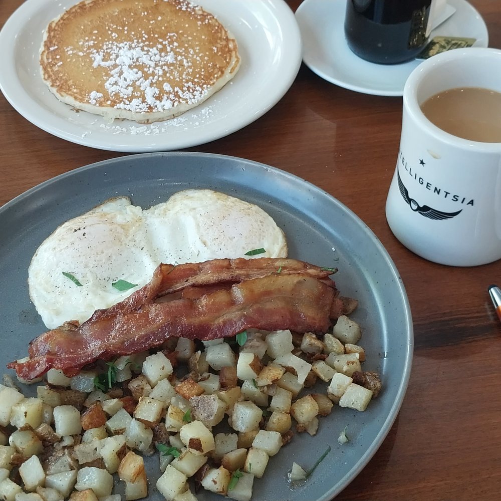bacon, eggs, hash browns, and pancakes bacon, eggs, hash browns, and pancakes