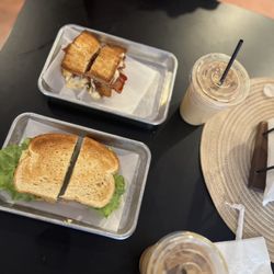 Millhouse Coffee and Cafe - Grilled chicken sandwich on gluten-free bread (top) Chicken salad sandwich on sourdough  (bottom)