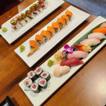 Yakumi Sushi - Top - red dragon roll Middle - Mr. Mango Roll Bottom - Sushi combo #2 - Japanese Near Me - Poway, California