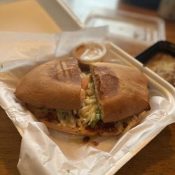 La Estrella - Tortas pastor - side of rice and beans