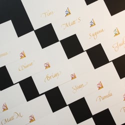 Ann Miller Calligraphy & Illustration - Place cards, with illustration color coded for food choice.