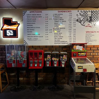 The Factory Pizzeria - Bubble gum machines and menu - Pizza Near Me - Logan, Utah
