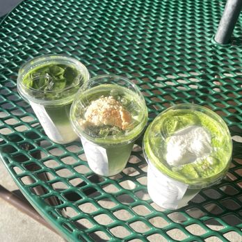 Ceré Tea - Left: oat milk matcha latte middle: banana pudding matcha right: matcha latte with whipped cream top - Bubble Tea Near Me - Milpitas, California Ceré Tea - Left: oat milk matcha latte middle: banana pudding matcha right: matcha latte with whipped cream top - Bubble Tea Near Me - Milpitas, California
