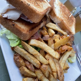 290 Maine St - Triple Decker Club (turkey, ham, bacon, lettuce, tomato) w/ fries. - New American Near Me - Norway, Maine 290 Maine St - Triple Decker Club (turkey, ham, bacon, lettuce, tomato) w/ fries. - New American Near Me - Norway, Maine