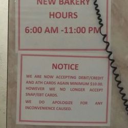 Weeks and Weeks Bakery - New hours and credit card policy post hurricanes.