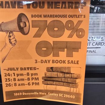 Book Warehouse Outlet - The next month days they are open - Used Bookstore Near Me - Easley, South Carolina