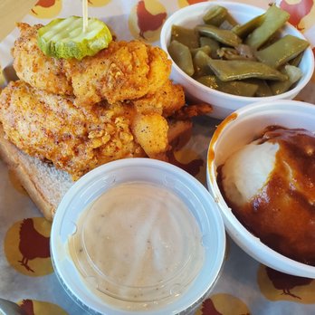 Joella's Hot Chicken - Indianapolis - Tenders with Bama White, green beans, mashed potatoes - Southern Near Me - Indianapolis, Indiana