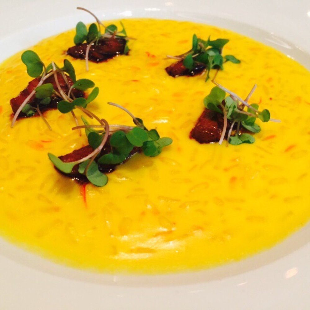 Dinner by Heston Blumenthal - Rice and flesh (saffron rice with oxtail) - British Near Me - London, XGL Dinner by Heston Blumenthal - Rice and flesh (saffron rice with oxtail) - British Near Me - London, XGL