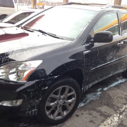Shell - My not-so-clean car after the $10 "premium" car wash. I was told it would cost another $8 to get the blue stuff off.
