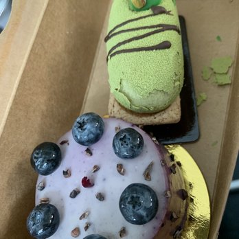 Ciel Dessert - Pistachio almond cake and mousse and blueberry (I think lychee) mousse cake - Desserts Near Me - Westwood, New Jersey