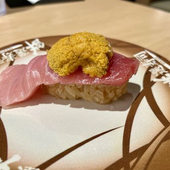 Waka Sakura - Uni over blue fin tuna $10 - Conveyor Belt Sushi Near Me - Gardena, California