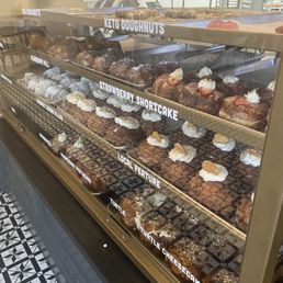 Display case of donuts Display case of donuts