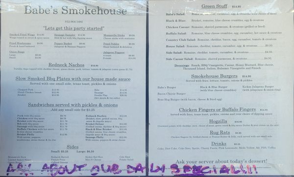 Menu photo 1 Babe's Smokehouse Garden City, GA