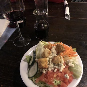 Copper Top Tavern - Camillus - Glass of vino and a side salad to start. - New American Near Me - Syracuse, New York