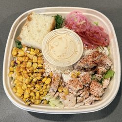Street Corn Salad (Elote) with pickled onions, chopped chicken, and chipotle-caesar dressing