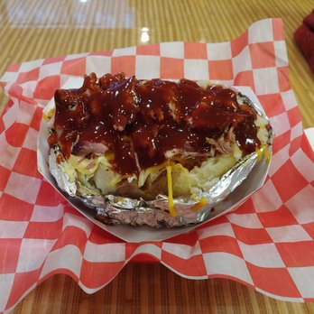 Ricky D's Rib Shack - Pulled pork baked potato, no sour cream - Barbeque Near Me - New Haven, Connecticut Ricky D's Rib Shack - Pulled pork baked potato, no sour cream - Barbeque Near Me - New Haven, Connecticut