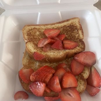 Dick's Uptown Cafe - Strawberry French toast not cut or didn't add whip cream to go with it - Breakfast & Brunch Near Me - Cedar Hill, Texas