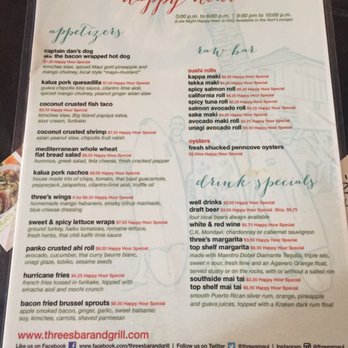 Three's Bar & Grill - Happy hour menu - Asian Fusion Near Me - Kihei, Hawaii