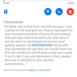 A transcript of the voicemail left after our 'appointment.'